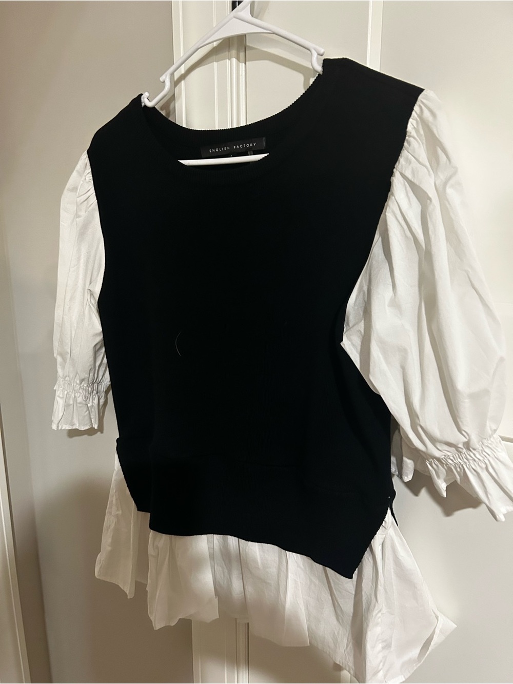 English Factory Black Knit Vest with White Puff-Sleeve Tunic